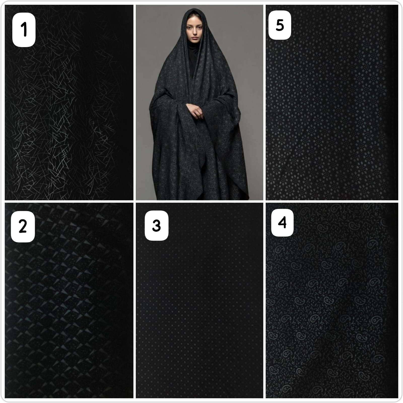 Firdaus Fabric Black Printed Open Chadar